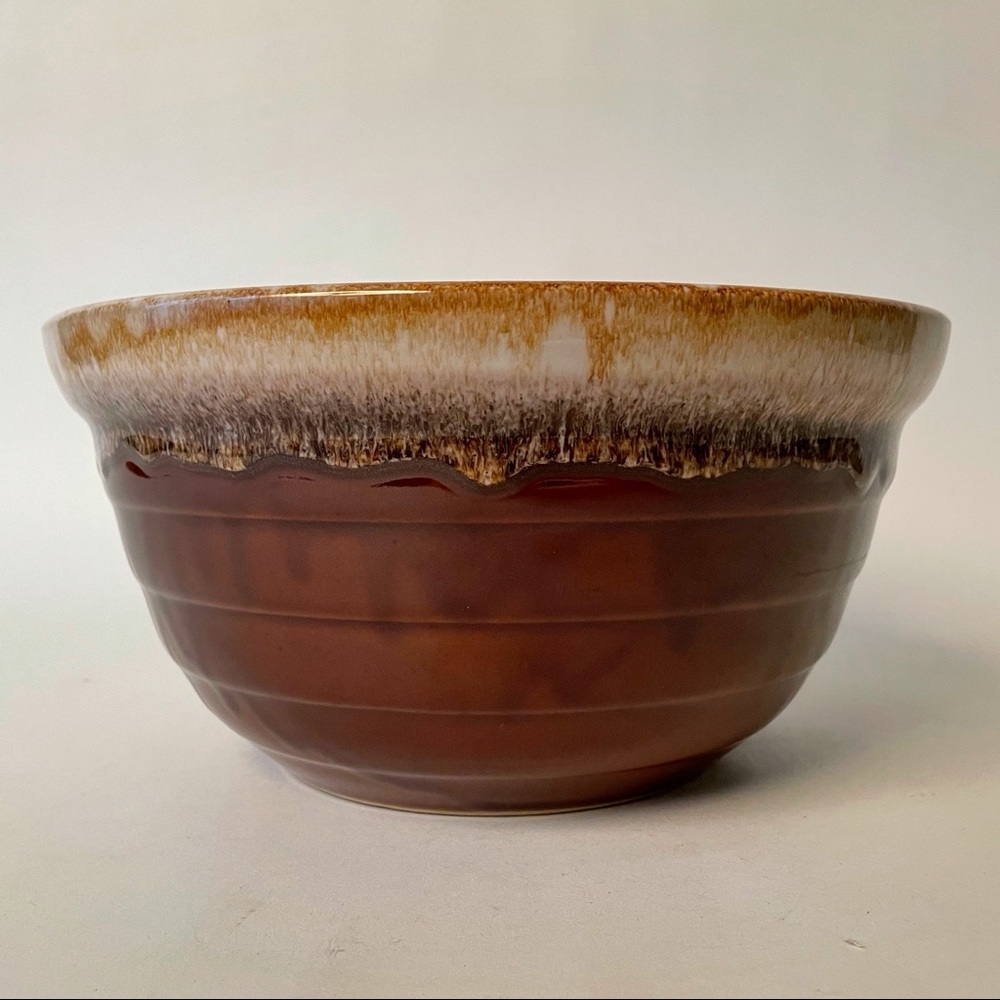 Vintage brown drip ware mixing bowl from Monmouth